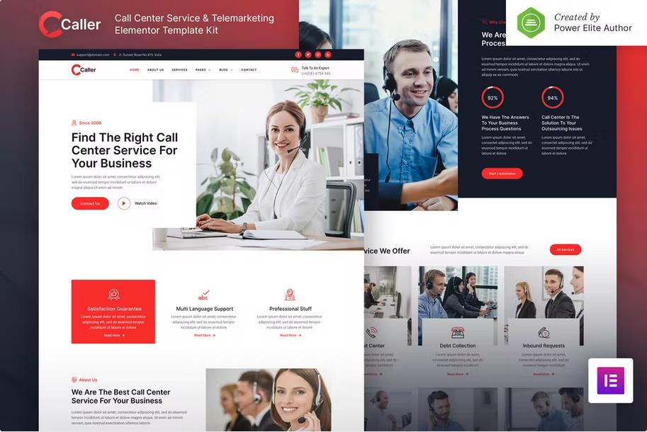 CALLERR – CALL CENTER SERVICE & TELEMARKETING ELEMENTOR TEMPLATE KIT